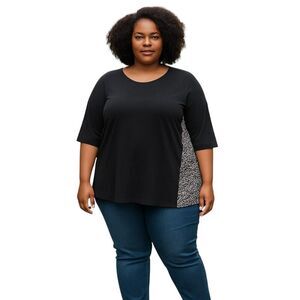 Rose + Olive Plus Size 1X Black Front Top Black and White Floral Back Casual